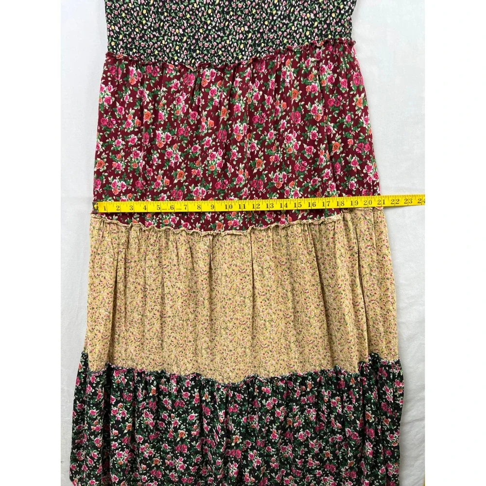 Natural Life Tiered Maxi Dress Womens Medium Multi Color Floral Boho Rayon